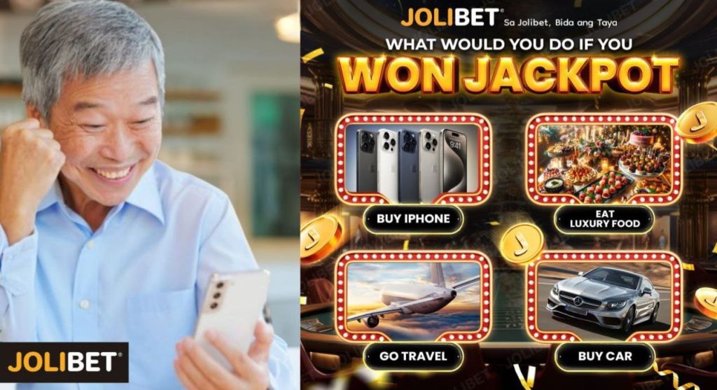 Elderly man celebrating his mini jackpot win at JOLIBET Philippines Online Casino